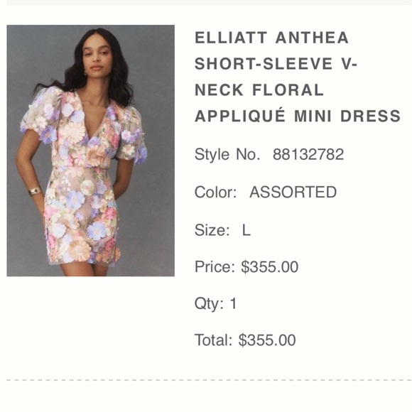 ELLIATT ANTHEA SHORT-SLEEVE V-NECK FLORAL APPLIQUÉ MINI DRESS - Picture 1 of 2